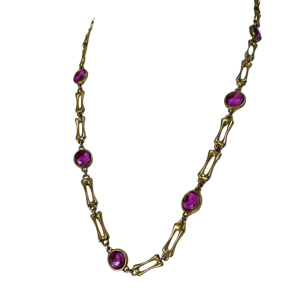 MCM Gold Purple Glass Beads Gold Links Opera Length Costume Jewelry Necklace